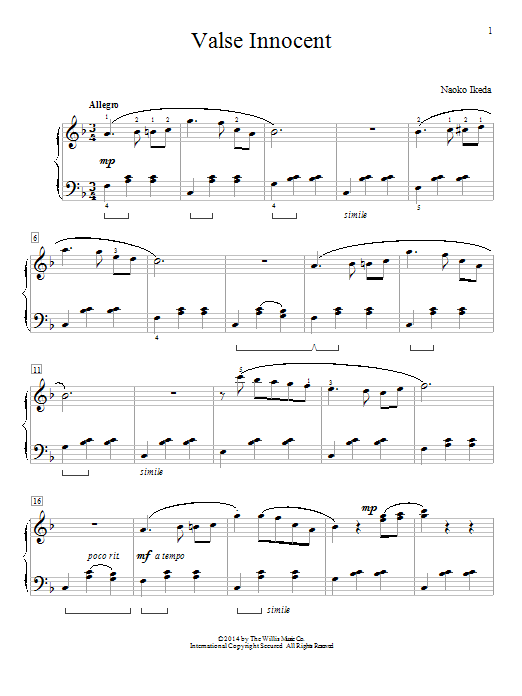 Learn to play Naoko Ikeda Valse Innocent sheet music for Piano Solo in minutes. Price: 7.8900$ Naoko Ikeda Valse Innocent sheet music notes and chords arranged for Piano Solo