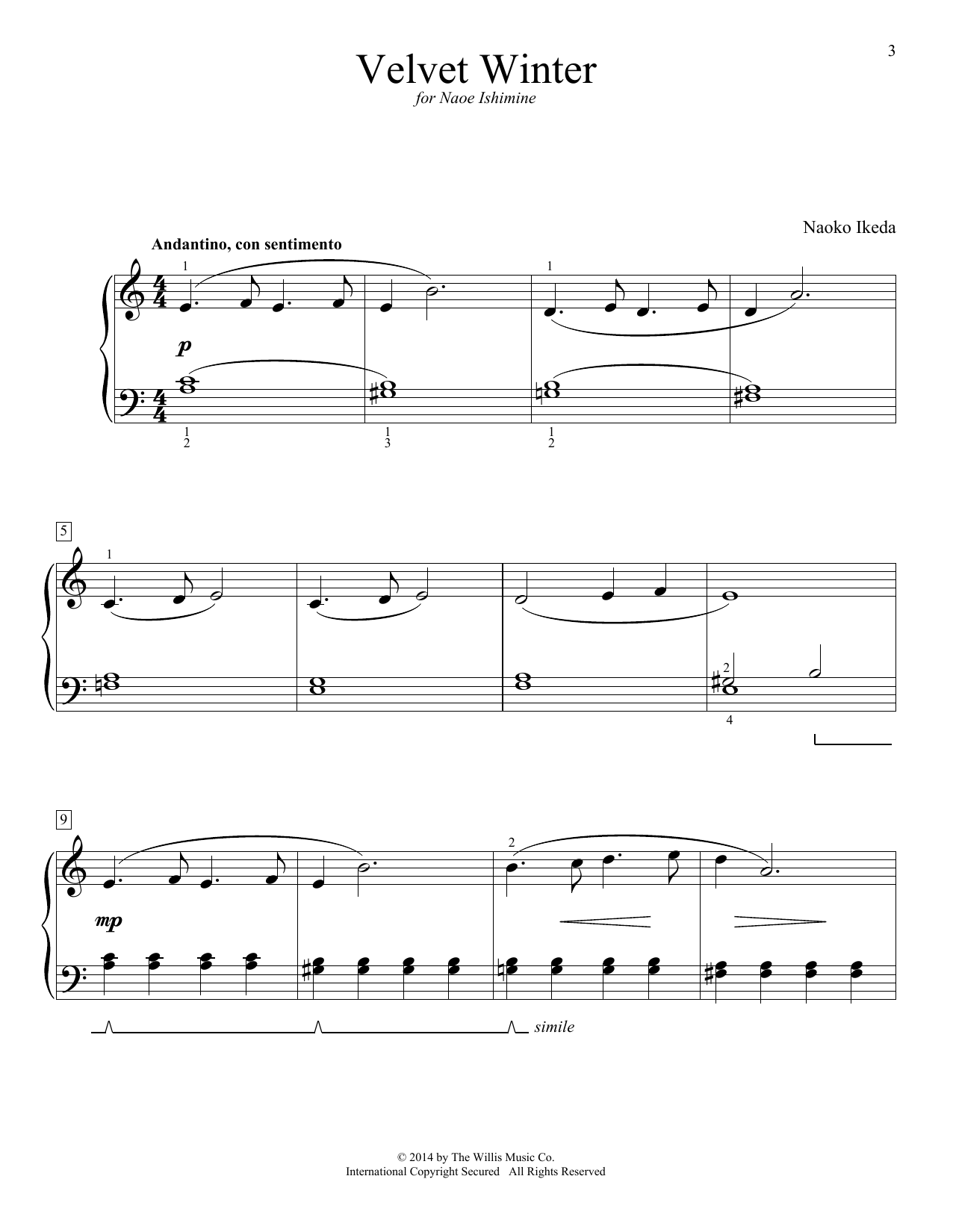 Naoko Ikeda Velvet Winter sheet music notes and chords. Download Printable PDF.