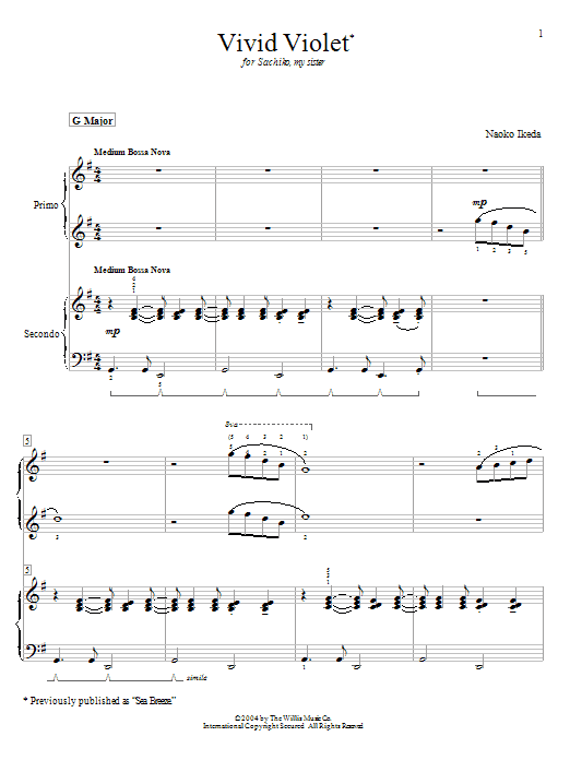Learn to play Naoko Ikeda Vivid Violet (Sea Breeze) sheet music for Piano Duet in minutes. Price: 7.8900$ Naoko Ikeda Vivid Violet (Sea Breeze) sheet music notes and chords arranged for Piano Duet