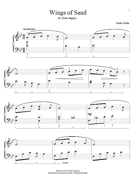 Learn to play Naoko Ikeda Wings Of Sand sheet music for Educational Piano in minutes. Price: 6.9900$ Naoko Ikeda Wings Of Sand sheet music notes and chords arranged for Educational Piano
