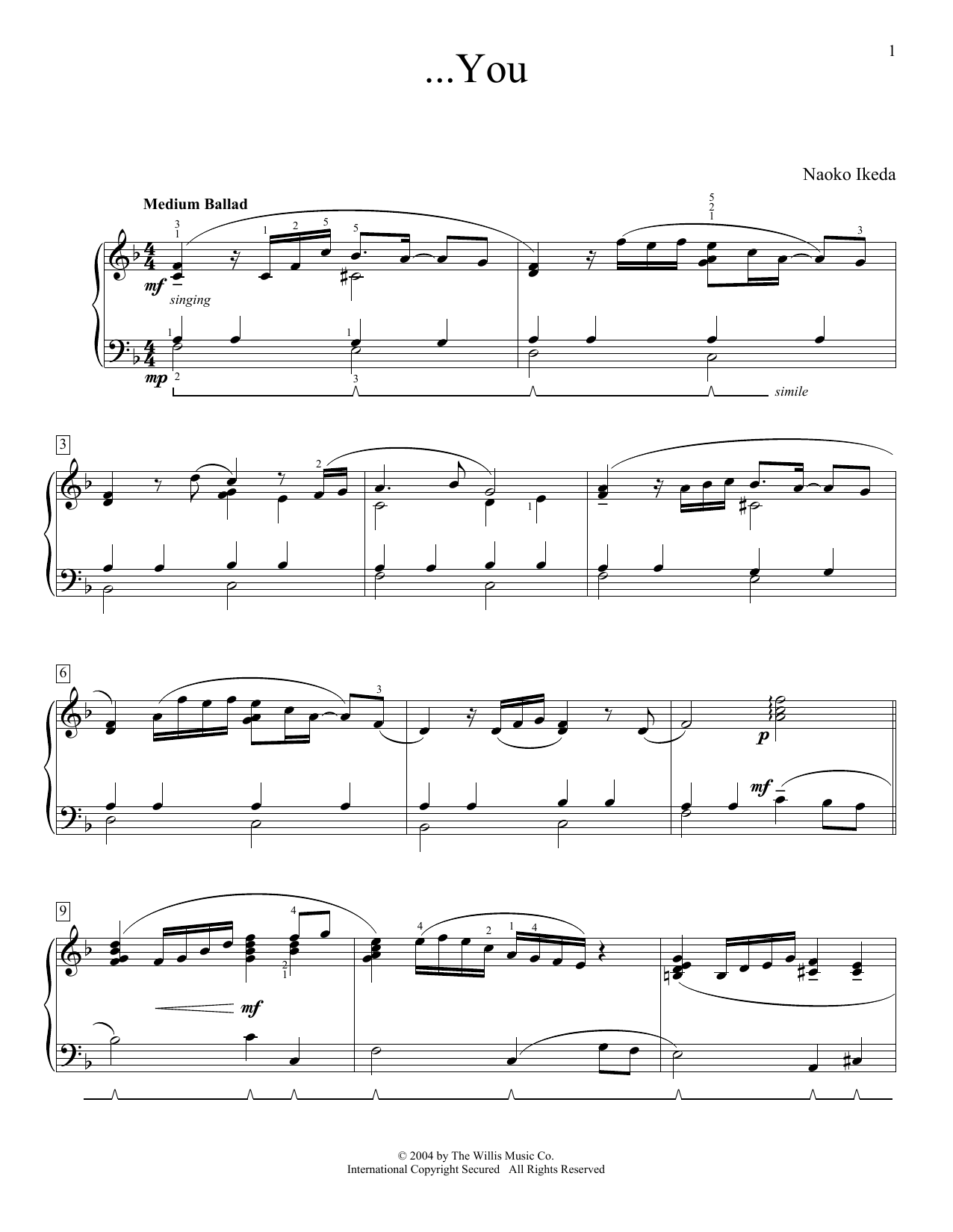 Learn to play Naoko Ikeda ...You sheet music for Educational Piano in minutes. Price: 6.9900$ Naoko Ikeda ...You sheet music notes and chords arranged for Educational Piano