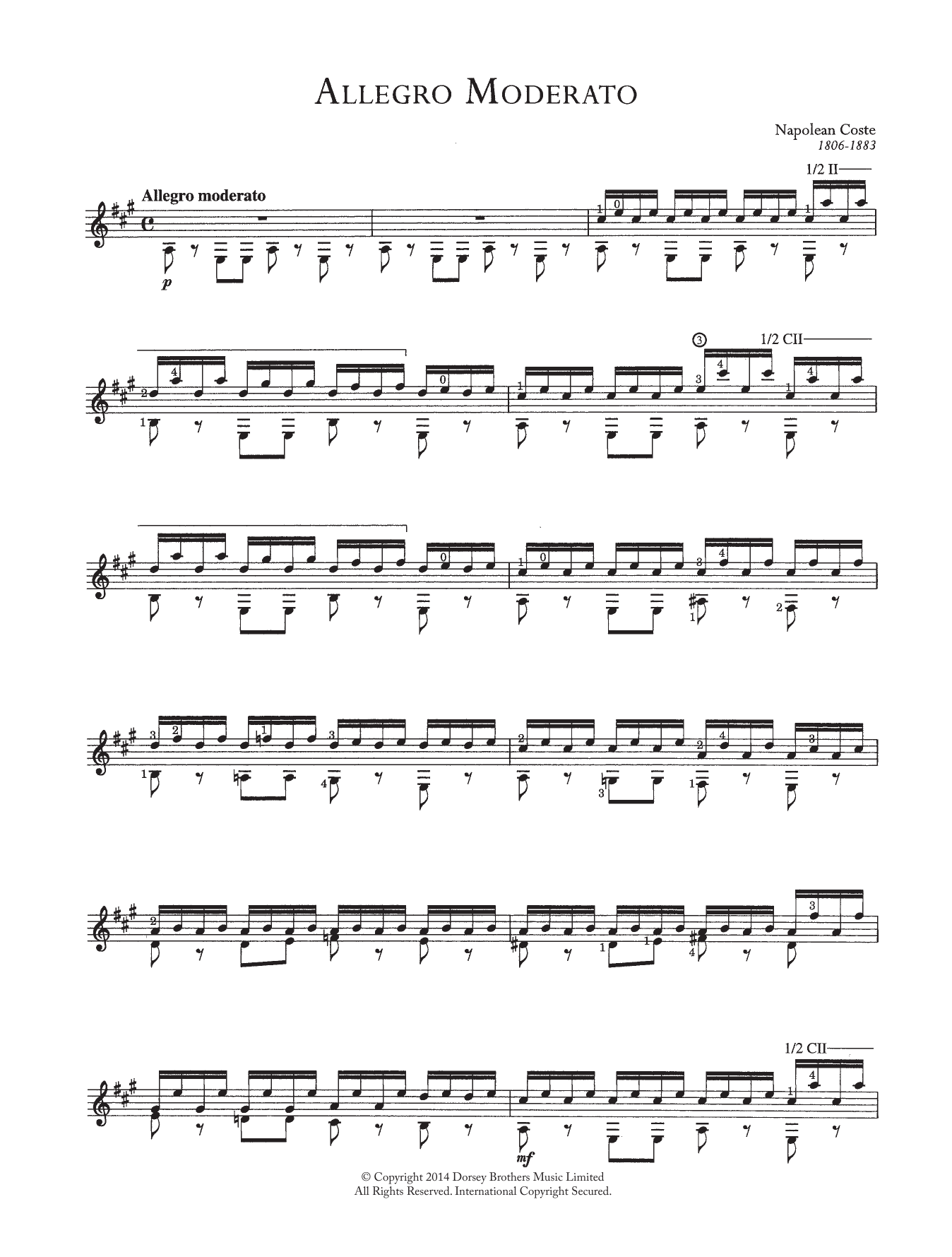 Napoleon Coste Allegro Moderato sheet music notes and chords. Download Printable PDF.