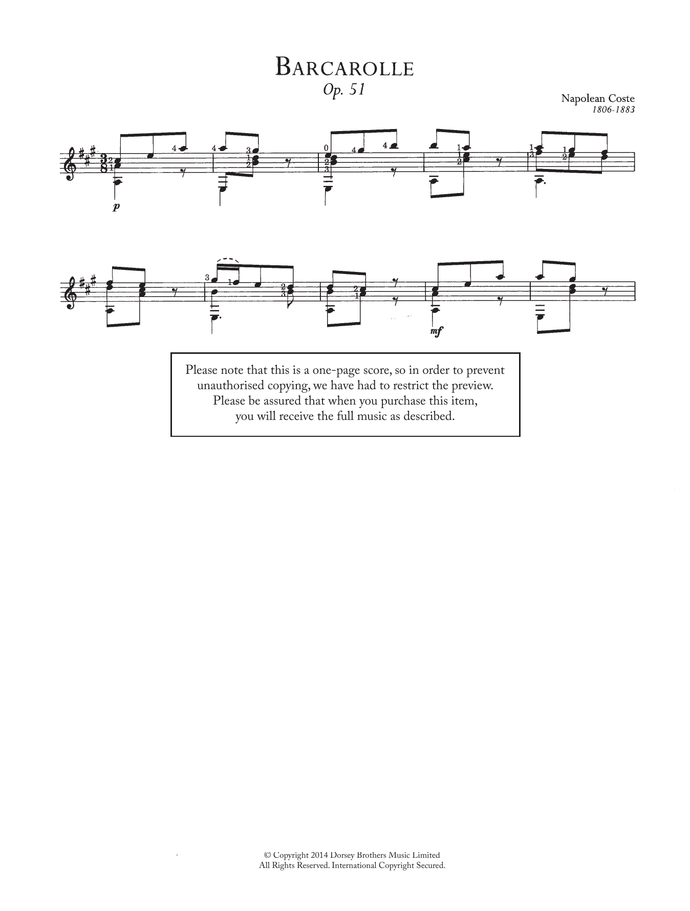 Napoleon Coste Barcarolle, Op.51 sheet music notes and chords. Download Printable PDF.