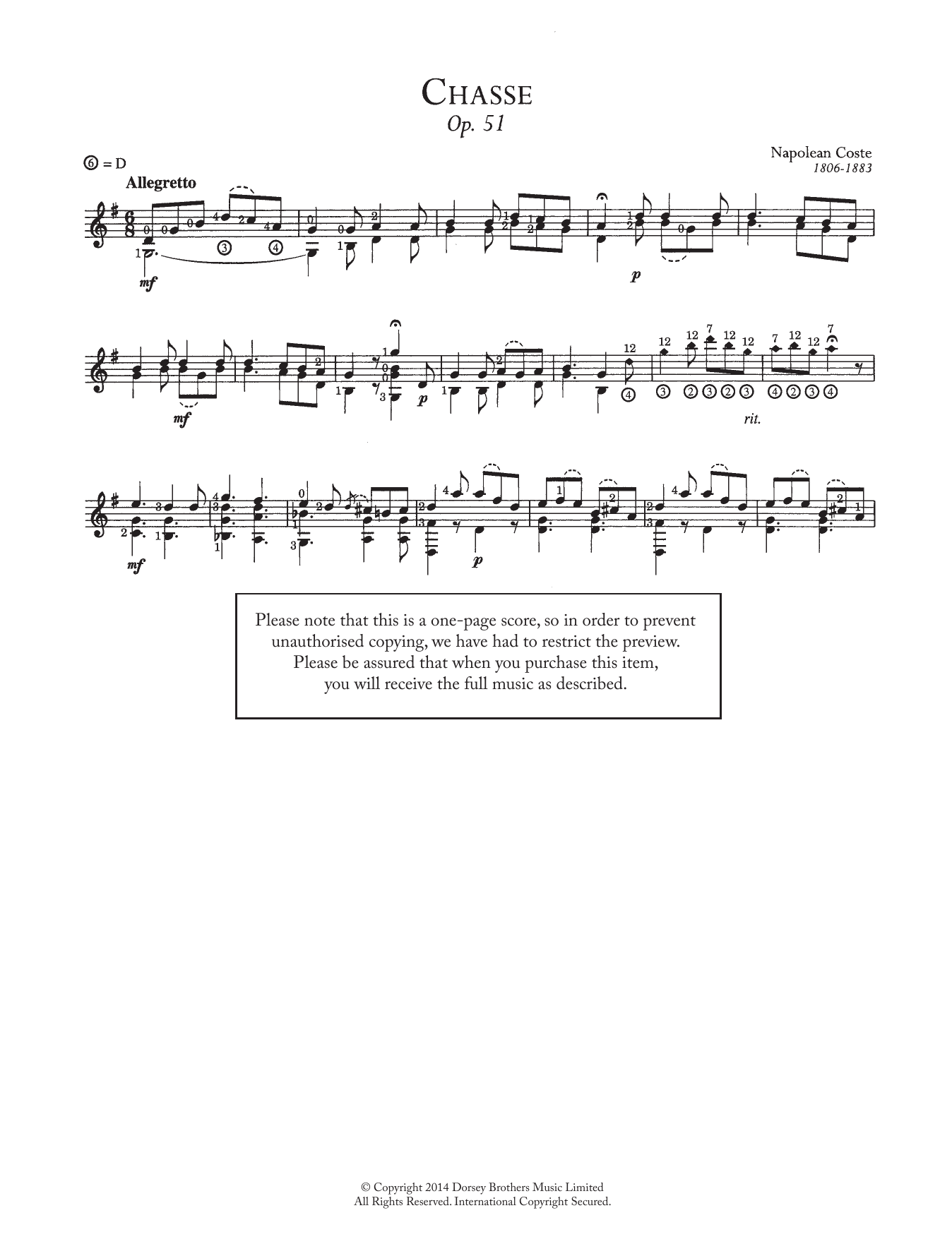 Napoleon Coste Chasse, Op.51 sheet music notes and chords. Download Printable PDF.