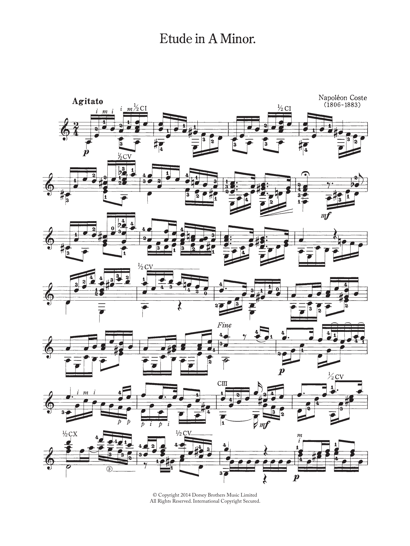 Napoleon Coste Etude In A Minor sheet music notes and chords. Download Printable PDF.