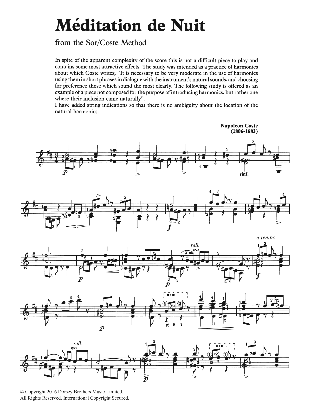 Napoleon Coste Meditation De Nuit sheet music notes and chords. Download Printable PDF.