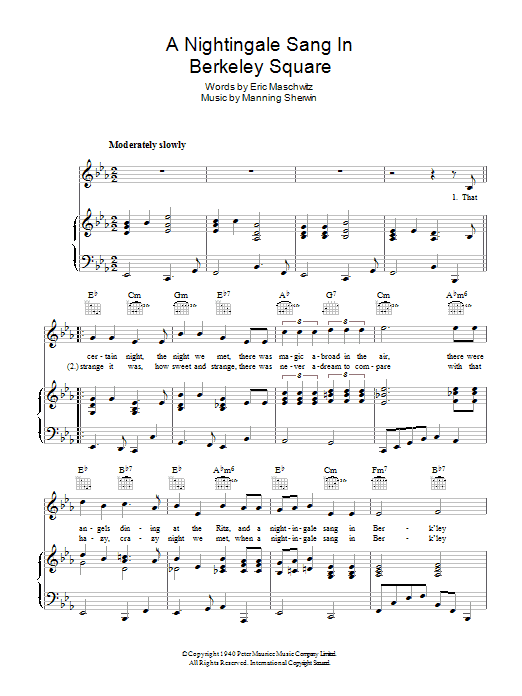 Nat King Cole A Nightingale Sang In Berkeley Square sheet music notes and chords. Download Printable PDF.