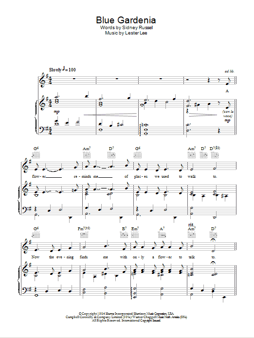 Learn to play Nat King Cole Blue Gardenia sheet music for Piano, Vocal & Guitar Chords in minutes. Price: 7.8900$ Nat King Cole Blue Gardenia sheet music notes and chords arranged for Piano, Vocal & Guitar Chords