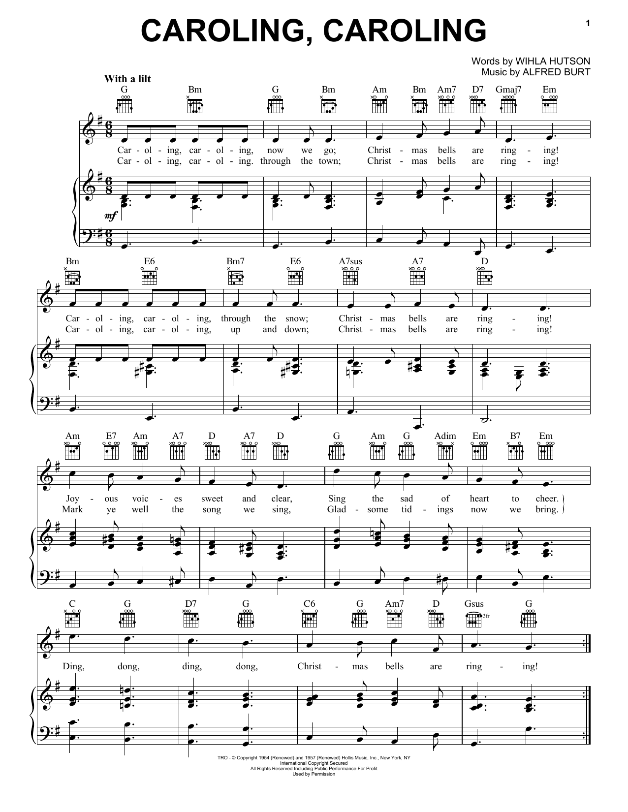 Nat King Cole Caroling, Caroling sheet music notes and chords. Download Printable PDF.