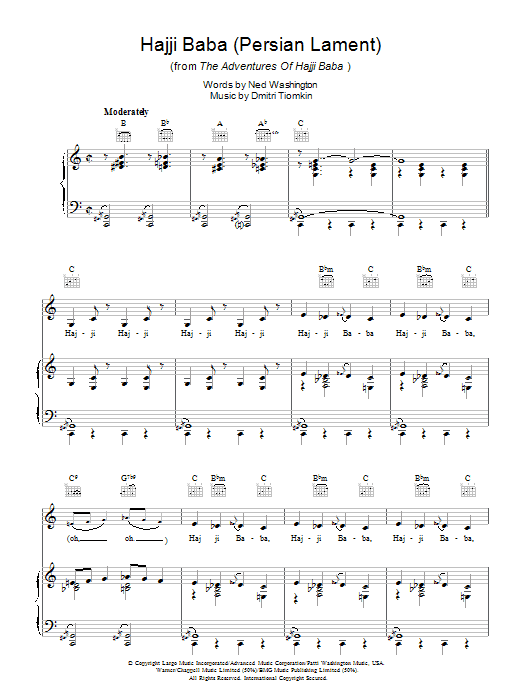 Nat King Cole Hajji Baba (Persian Lament) sheet music notes and chords arranged for Piano, Vocal & Guitar Chords