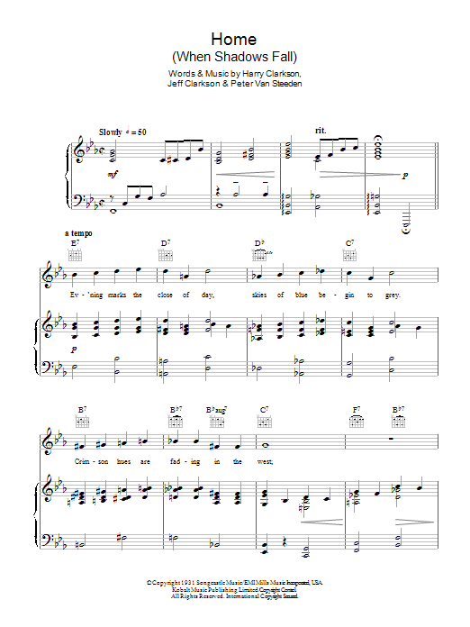 Nat King Cole Home (When Shadows Fall) sheet music notes and chords. Download Printable PDF.