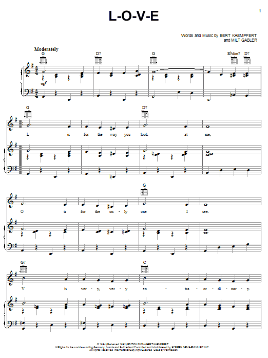 Nat King Cole L-O-V-E sheet music notes and chords. Download Printable PDF.