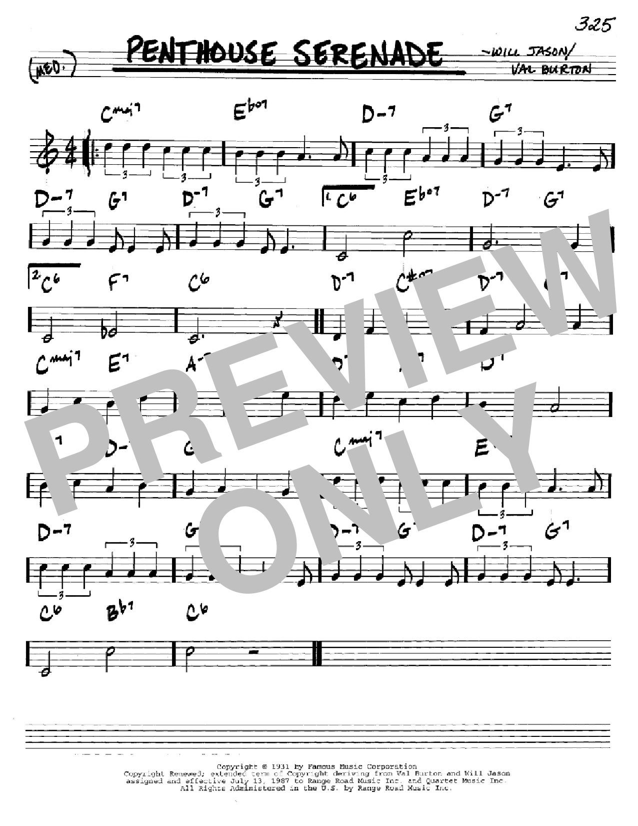 Nat King Cole Penthouse Serenade sheet music notes and chords. Download Printable PDF.