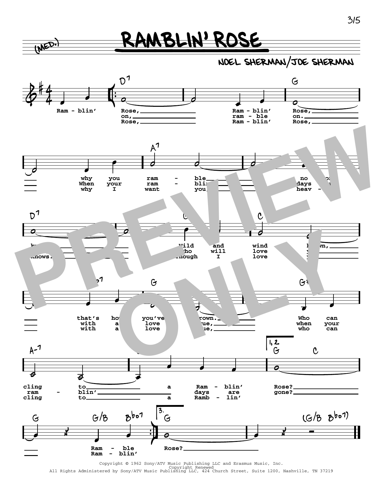 Nat King Cole Ramblin' Rose (Low Voice) sheet music notes and chords. Download Printable PDF.