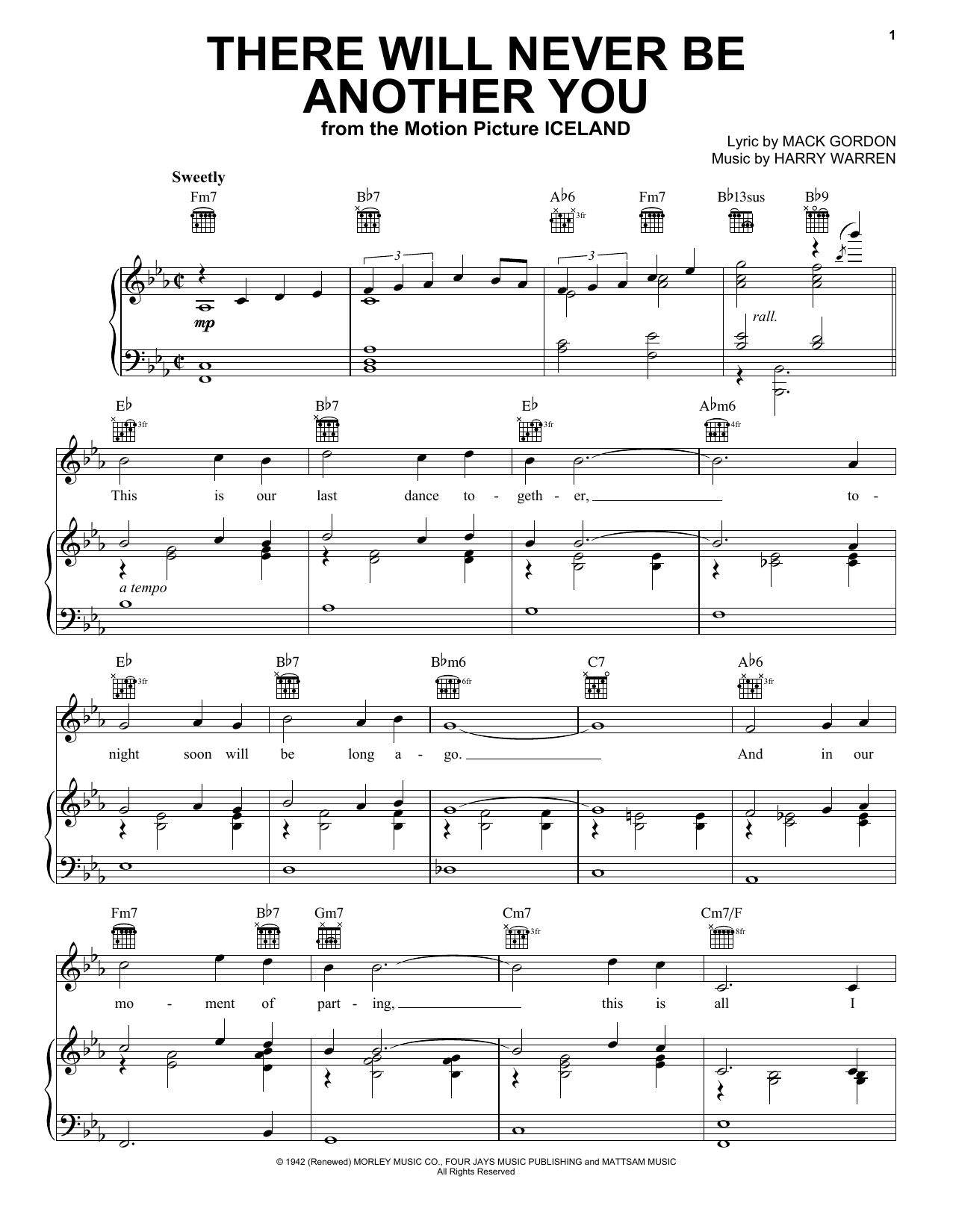 Nat King Cole There Will Never Be Another You sheet music notes and chords. Download Printable PDF.