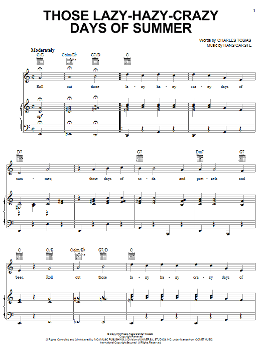 Nat King Cole Those Lazy-Hazy-Crazy Days Of Summer sheet music notes and chords. Download Printable PDF.