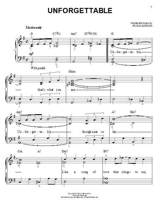 Nat King Cole Unforgettable sheet music notes and chords. Download Printable PDF.