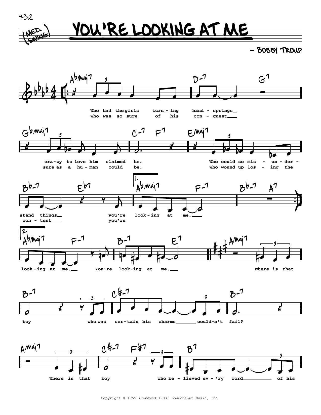 Learn to play Nat King Cole You're Looking At Me (Low Voice) sheet music for Real Book – Melody, Lyrics & Chords in minutes. Price: 5.9900$ Nat King Cole You're Looking At Me (Low Voice) sheet music notes and chords arranged for Real Book – Melody, Lyrics & Chords