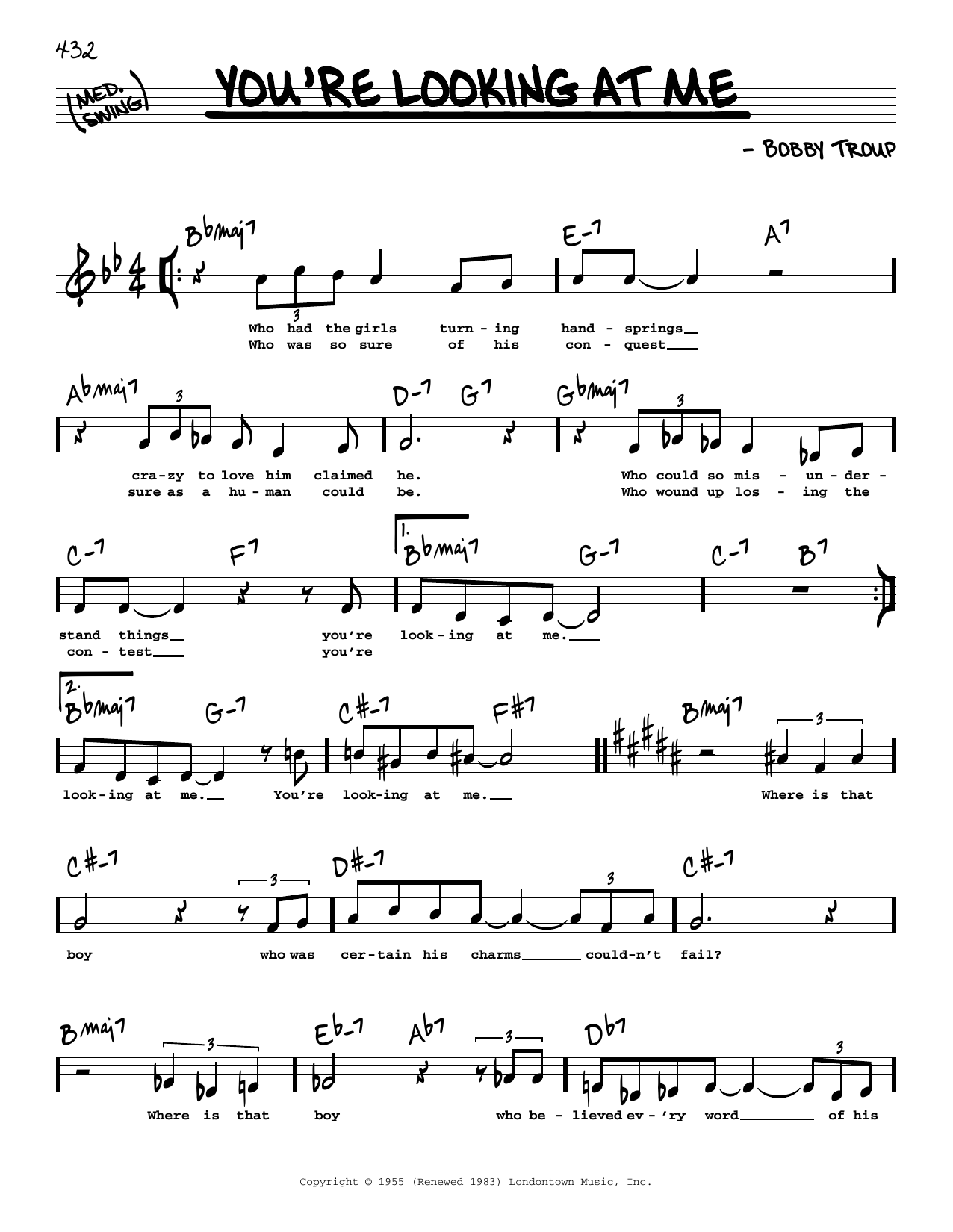 Learn to play Nat King Cole You're Looking At Me sheet music for Real Book – Melody, Lyrics & Chords in minutes. Price: 5.9900$ Nat King Cole You're Looking At Me sheet music notes and chords arranged for Real Book – Melody, Lyrics & Chords