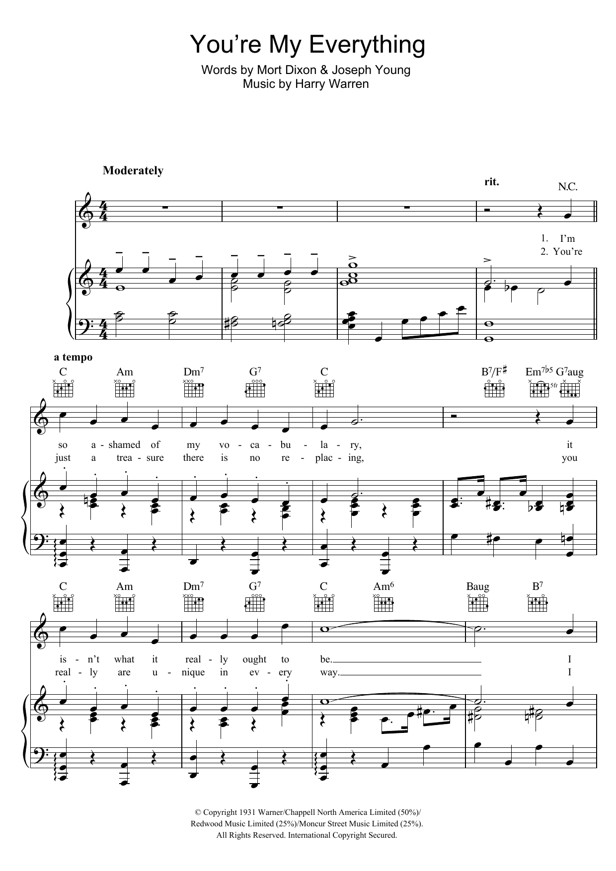 Learn to play Nat King Cole You're My Everything sheet music for Piano, Vocal & Guitar Chords in minutes. Price: 7.8900$ Nat King Cole You're My Everything sheet music notes and chords arranged for Piano, Vocal & Guitar Chords