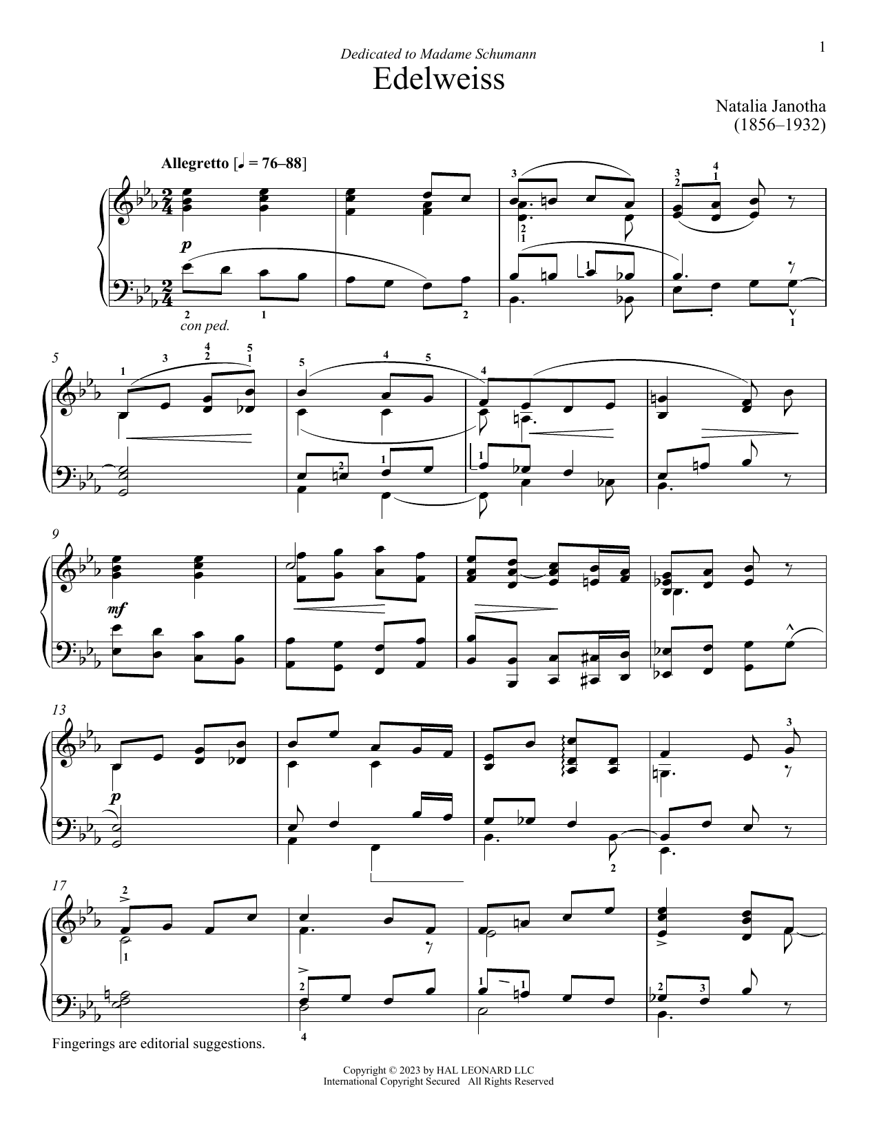 Learn to play Natalia Jonatha Edelweiss sheet music for Piano Solo in minutes. Price: 6.9900$ Natalia Jonatha Edelweiss sheet music notes and chords arranged for Piano Solo