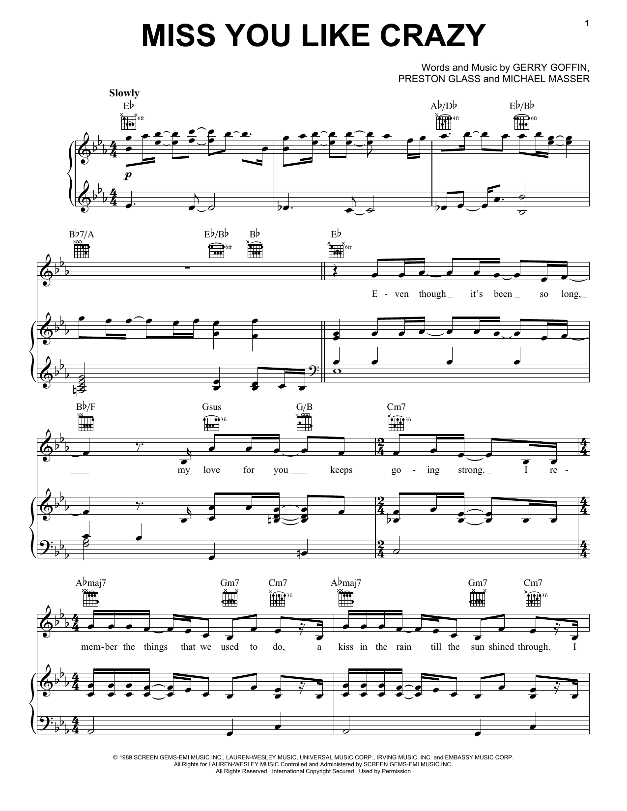 Natalie Cole Miss You Like Crazy sheet music notes and chords arranged for Piano, Vocal & Guitar Chords (Right-Hand Melody)