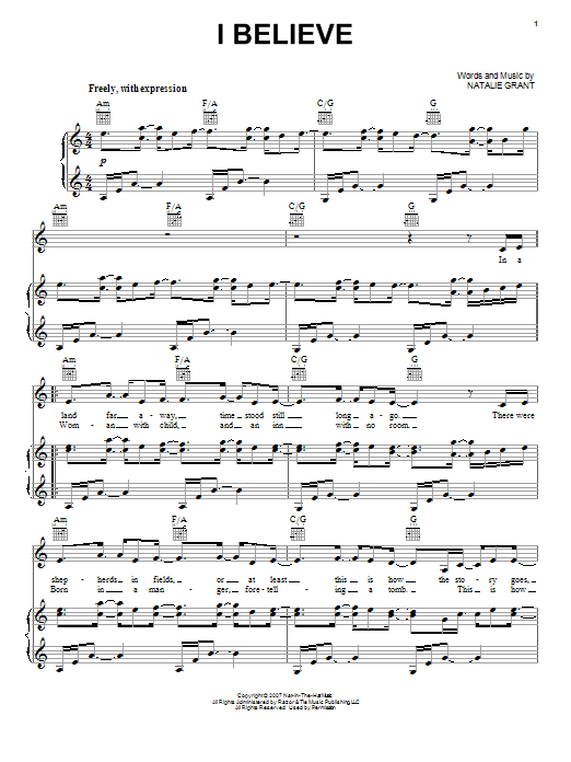 Natalie Grant I Believe sheet music notes and chords. Download Printable PDF.