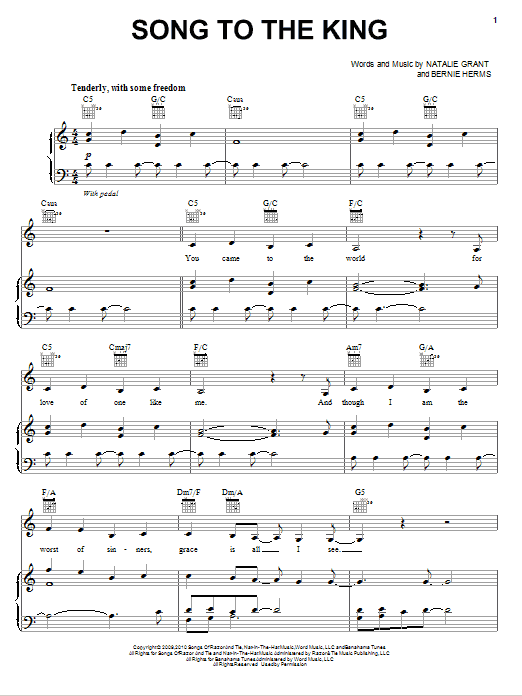Learn to play Natalie Grant Song To The King sheet music for Piano, Vocal & Guitar Chords (Right-Hand Melody) in minutes. Price: 7.8900$ Natalie Grant Song To The King sheet music notes and chords arranged for Piano, Vocal & Guitar Chords (Right-Hand Melody)