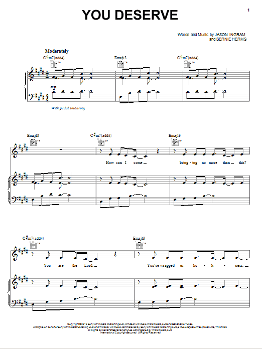 Natalie Grant You Deserve sheet music notes and chords arranged for Piano, Vocal & Guitar Chords (Right-Hand Melody)
