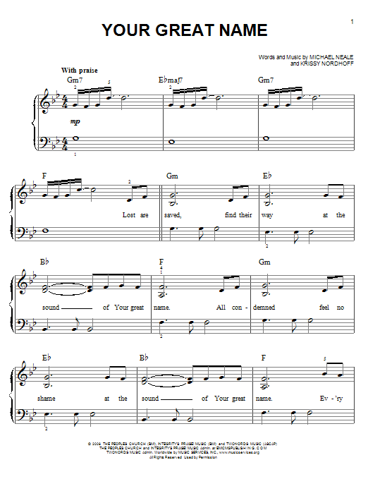 Natalie Grant Your Great Name sheet music notes and chords. Download Printable PDF.