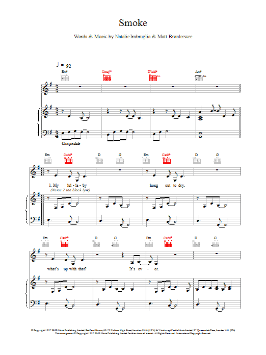 Natalie Imbruglia Smoke sheet music notes and chords. Download Printable PDF.