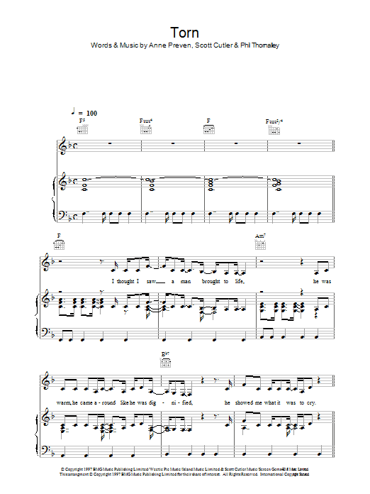 Natalie Imbruglia Torn sheet music notes and chords. Download Printable PDF.