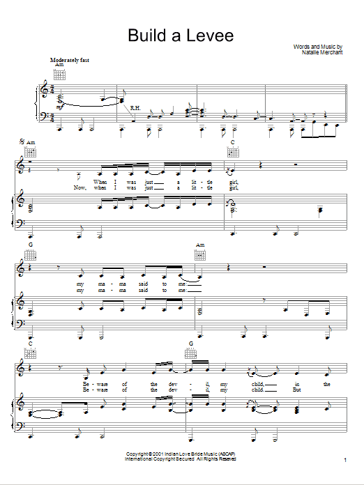 Natalie Merchant Build A Levee sheet music notes and chords arranged for Piano, Vocal & Guitar Chords (Right-Hand Melody)