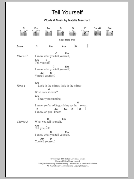 Natalie Merchant Tell Yourself sheet music notes and chords. Download Printable PDF.