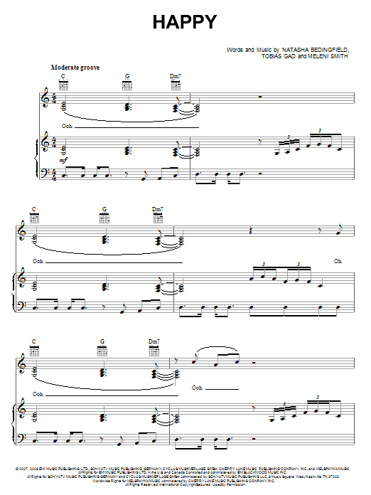 Learn to play Natasha Bedingfield Happy sheet music for Piano, Vocal & Guitar Chords (Right-Hand Melody) in minutes. Price: 7.8900$ Natasha Bedingfield Happy sheet music notes and chords arranged for Piano, Vocal & Guitar Chords (Right-Hand Melody)