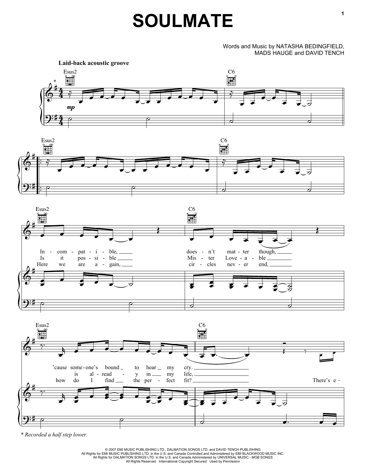 Natasha Bedingfield Soulmate sheet music notes and chords. Download Printable PDF.