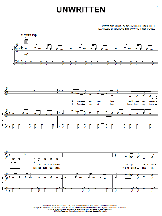 Natasha Bedingfield Unwritten sheet music notes and chords. Download Printable PDF.