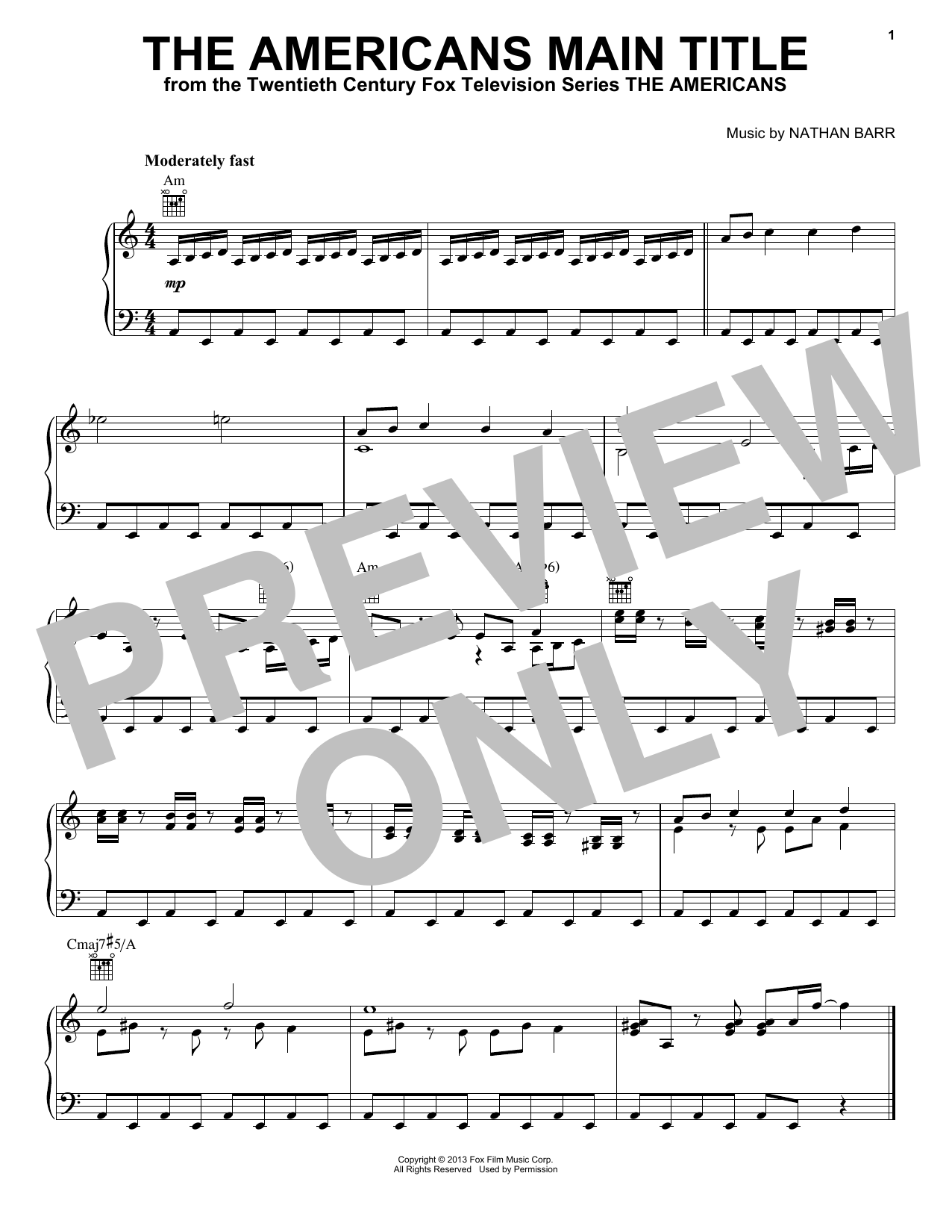 Nathan Barr The Americans Main Title sheet music notes and chords. Download Printable PDF.