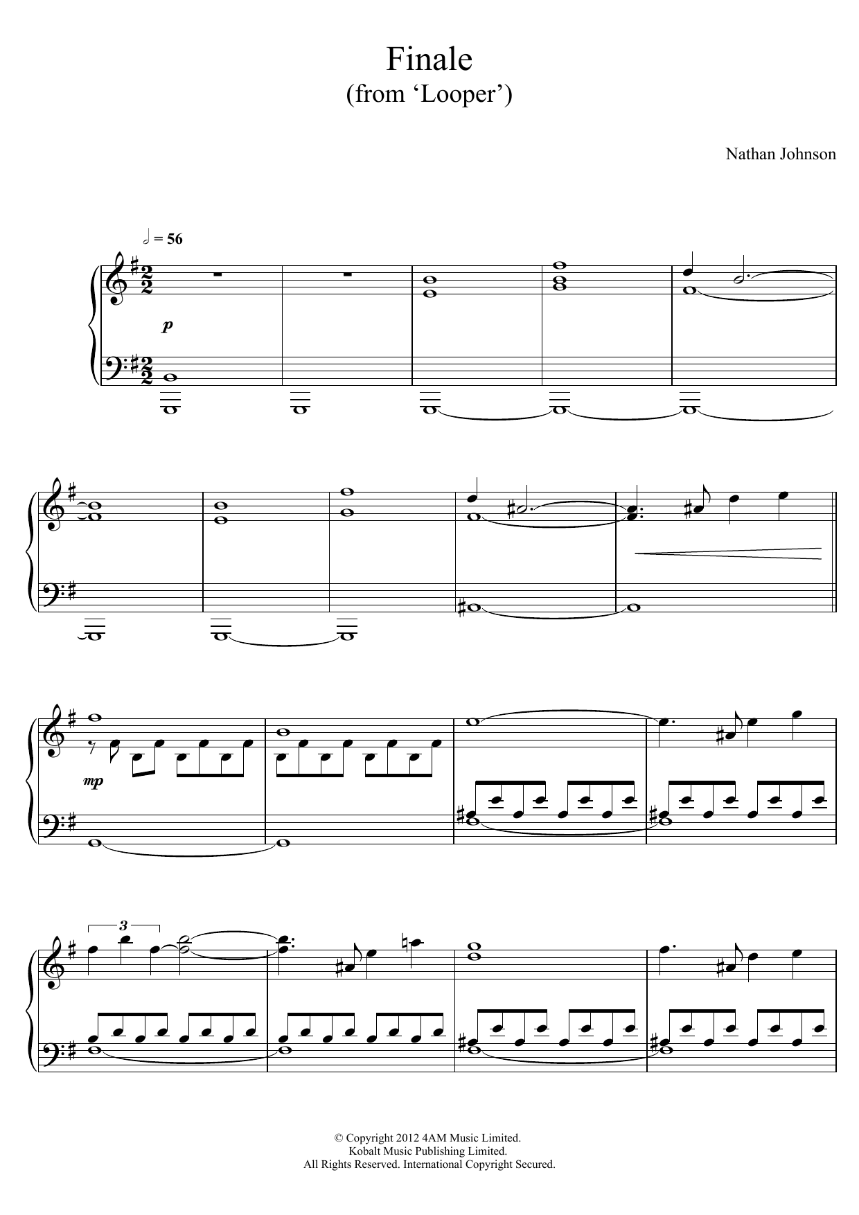 Learn to play Nathan Johnson Finale (From 'Looper') sheet music for Piano Solo in minutes. Price: 7.8900$ Nathan Johnson Finale (From 'Looper') sheet music notes and chords arranged for Piano Solo