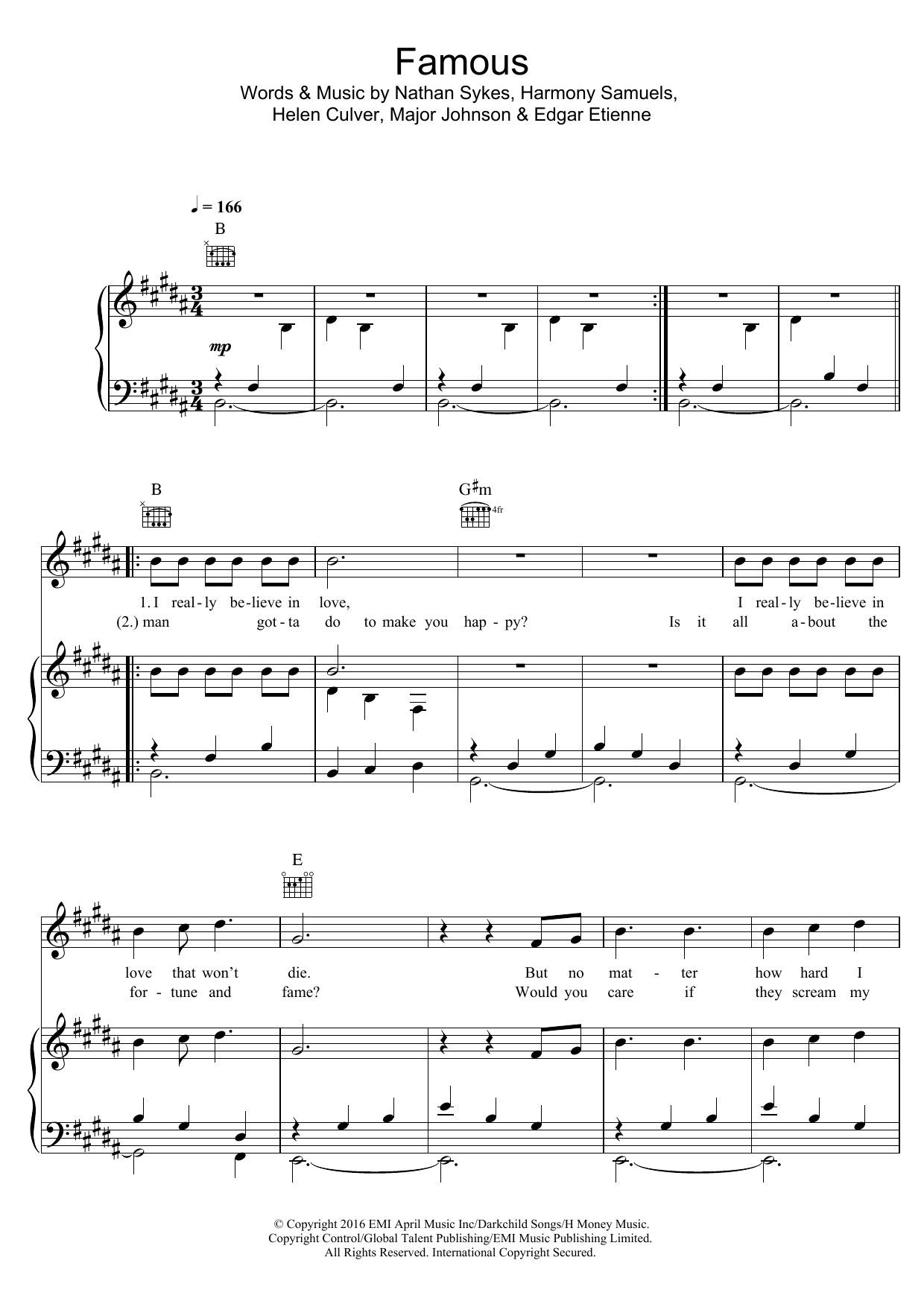 Nathan Sykes Famous sheet music notes and chords. Download Printable PDF.