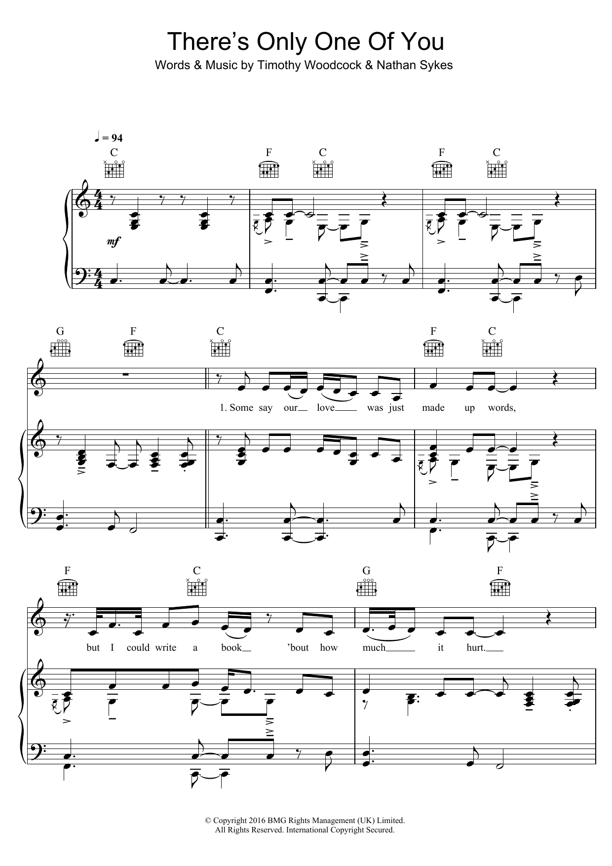 Learn to play Nathan Sykes There's Only One Of You sheet music for Piano, Vocal & Guitar Chords in minutes. Price: 7.8900$ Nathan Sykes There's Only One Of You sheet music notes and chords arranged for Piano, Vocal & Guitar Chords