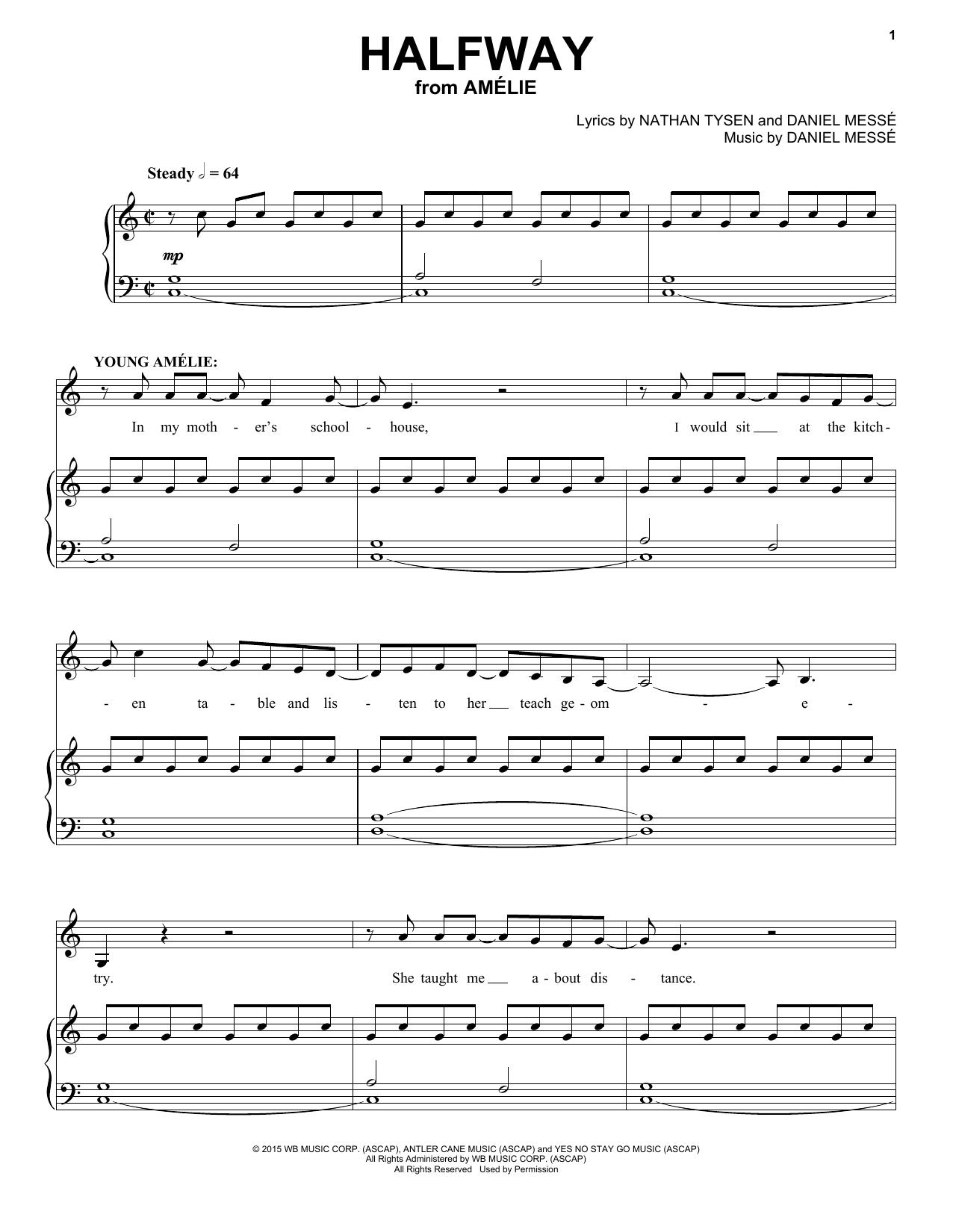 Nathan Tysen & Daniel Messé Halfway (from Amélie The Musical) sheet music notes and chords. Download Printable PDF.