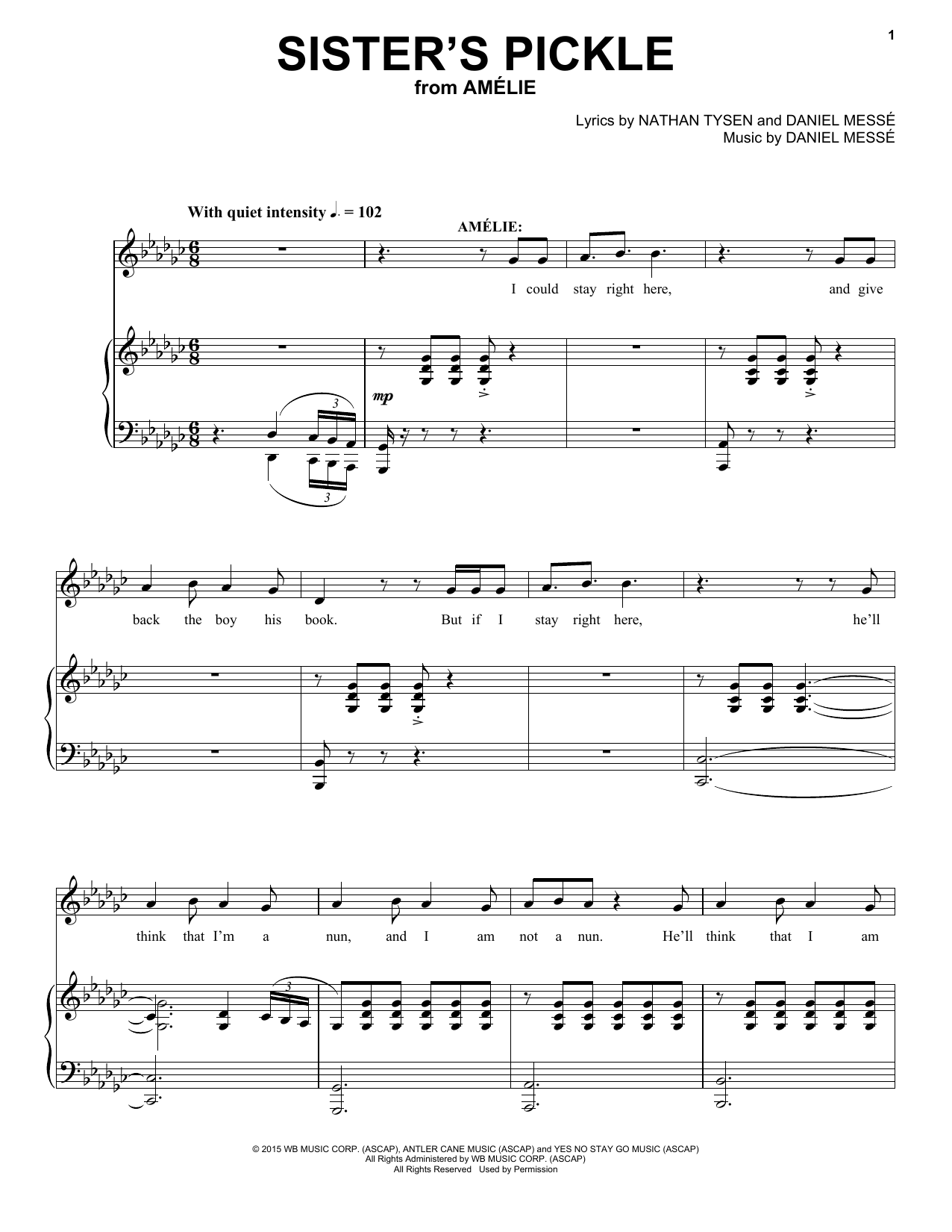 Nathan Tysen & Daniel Messé Sister's Pickle (from Amélie The Musical) sheet music notes and chords. Download Printable PDF.