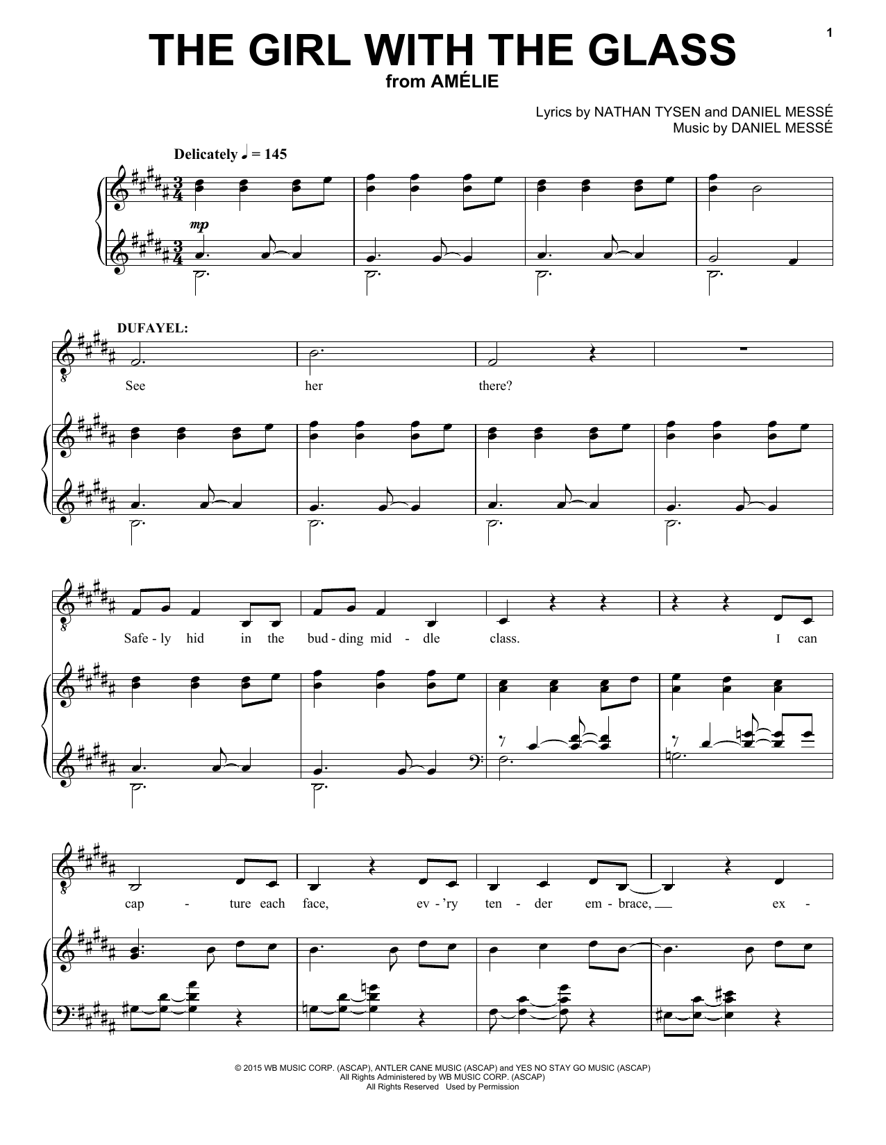 Nathan Tysen & Daniel Messé The Girl With The Glass (from Amélie The Musical) sheet music notes and chords. Download Printable PDF.