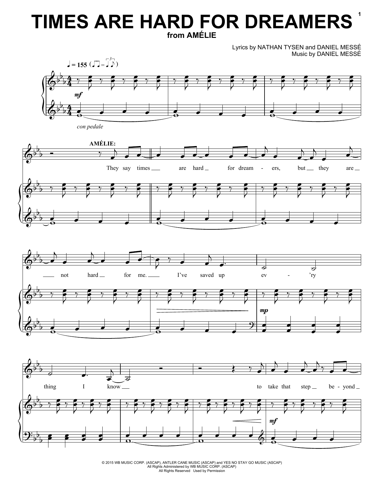 Nathan Tysen & Daniel Messé Times Are Hard For Dreamers (from Amélie The Musical) sheet music notes and chords. Download Printable PDF.