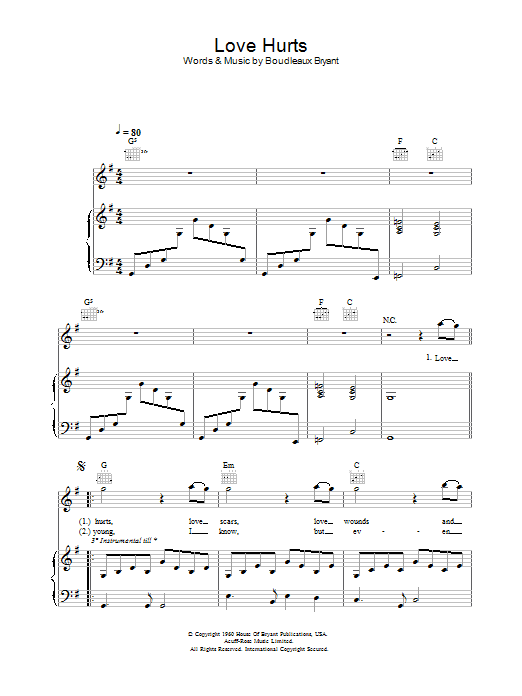 Nazareth Love Hurts sheet music notes and chords. Download Printable PDF.