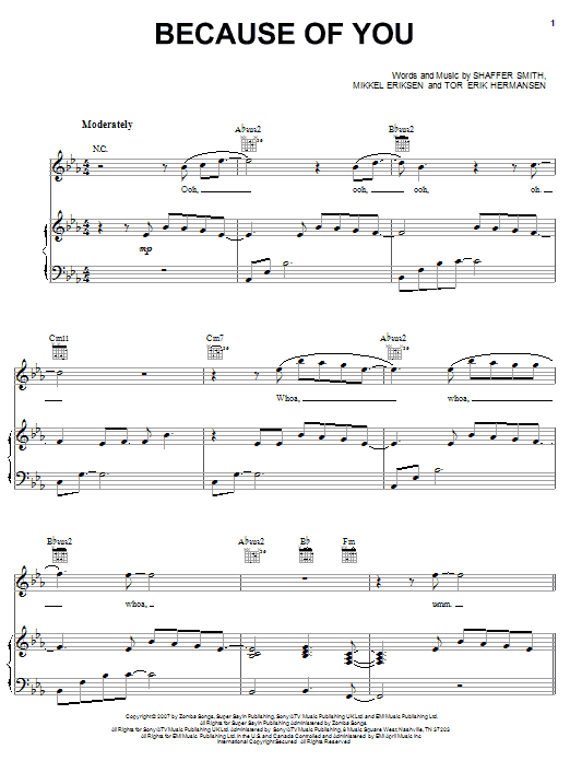 Learn to play Ne-Yo Because Of You sheet music for Piano, Vocal & Guitar Chords (Right-Hand Melody) in minutes. Price: 7.8900$ Ne-Yo Because Of You sheet music notes and chords arranged for Piano, Vocal & Guitar Chords (Right-Hand Melody)