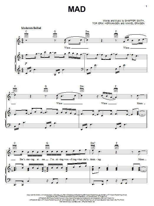 Ne-Yo Mad sheet music notes and chords arranged for Piano, Vocal & Guitar Chords (Right-Hand Melody)
