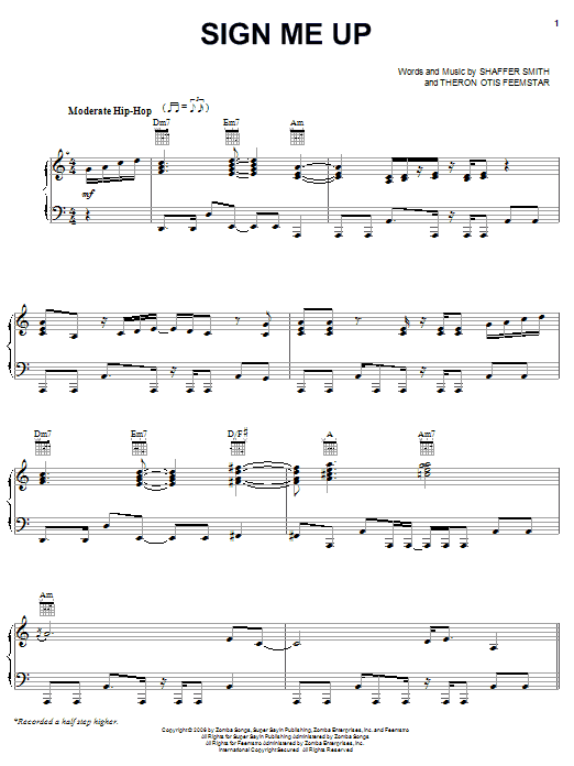 Learn to play Ne-Yo Sign Me Up sheet music for Piano, Vocal & Guitar Chords (Right-Hand Melody) in minutes. Price: 7.8900$ Ne-Yo Sign Me Up sheet music notes and chords arranged for Piano, Vocal & Guitar Chords (Right-Hand Melody)