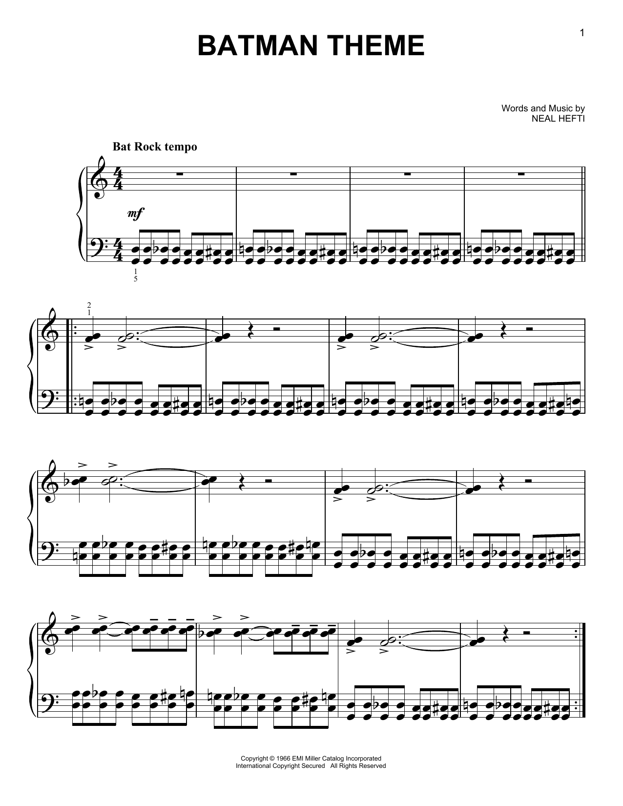 Neal Hefti Batman Theme sheet music notes and chords. Download Printable PDF.